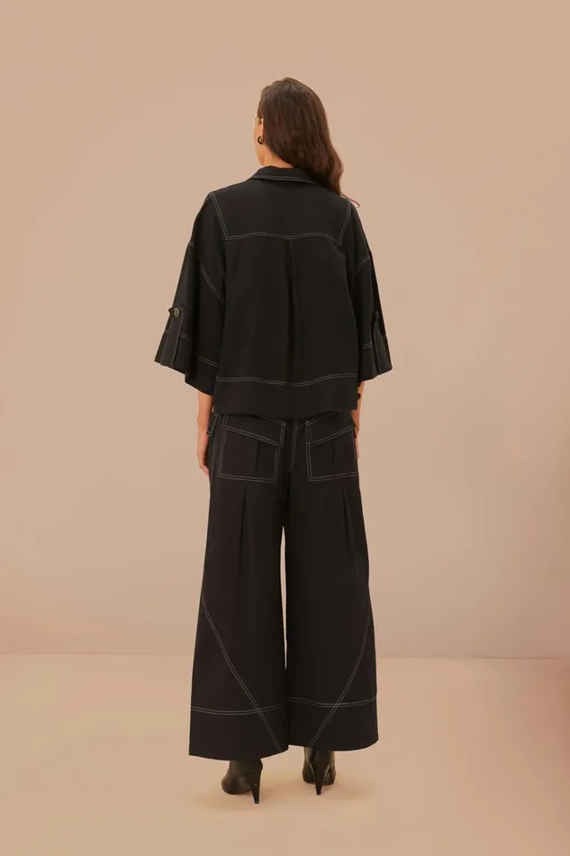 Women Pants Farm Rio Black Low Waisted Topstiched Pants
