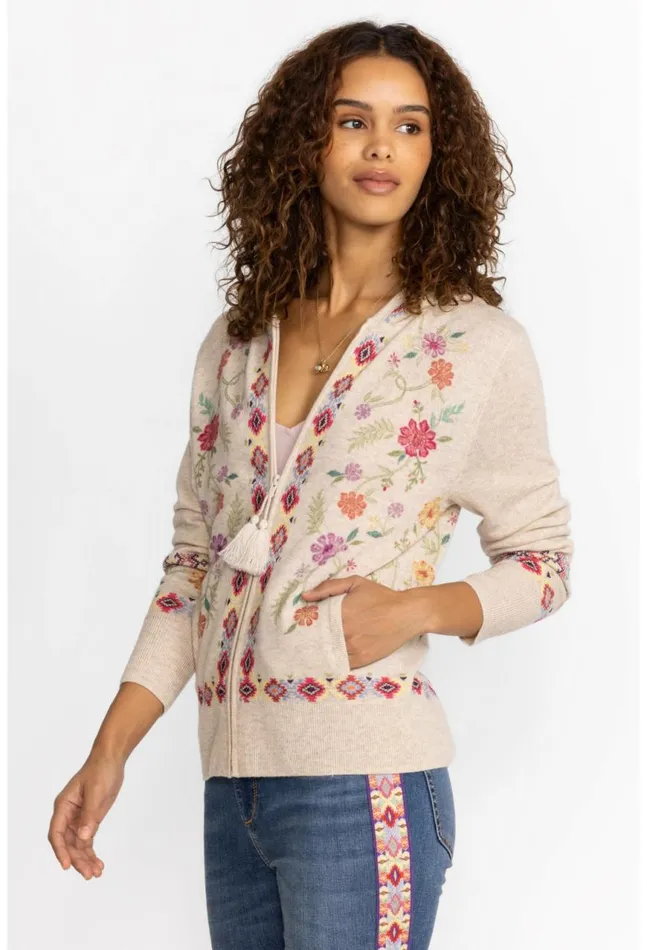 Women Phoebe Cashmere Hoodie Heather Ecru Johnny Was Tops