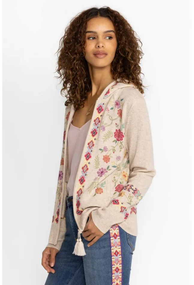 Women Phoebe Cashmere Hoodie Heather Ecru Johnny Was Tops