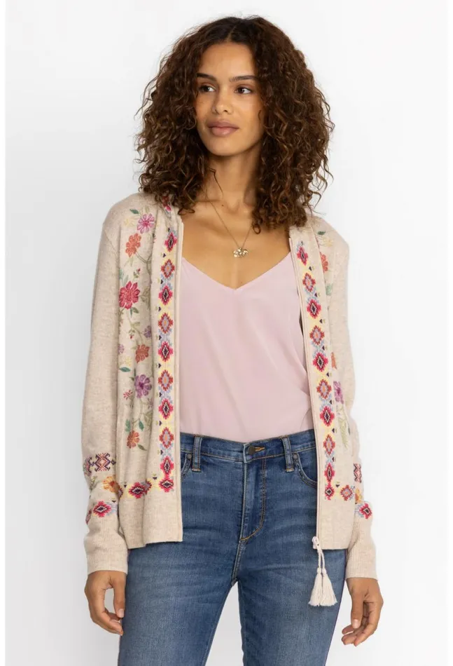 Women Phoebe Cashmere Hoodie Heather Ecru Johnny Was Tops