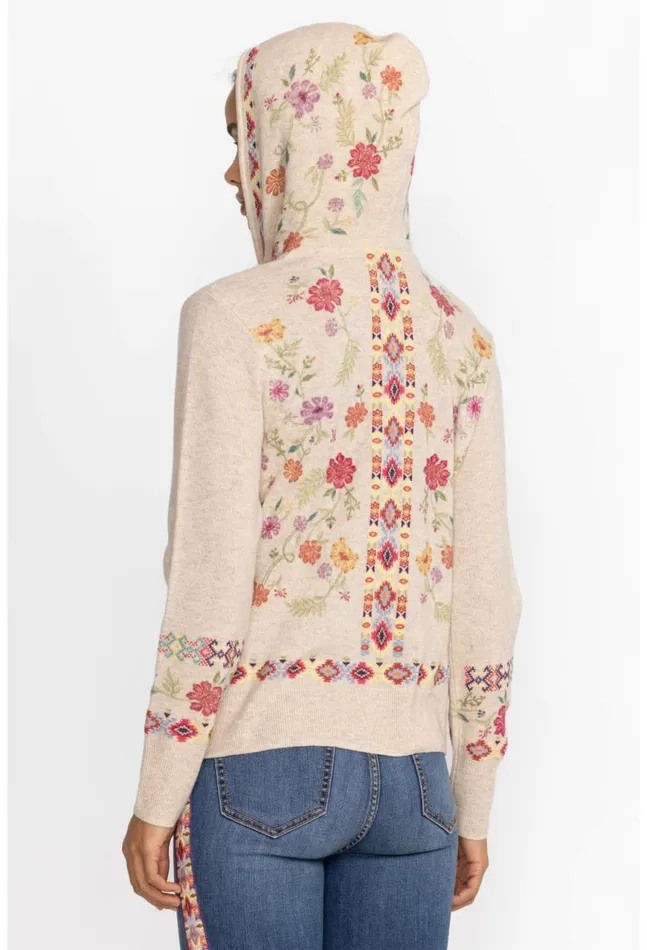 Women Phoebe Cashmere Hoodie Heather Ecru Johnny Was Tops