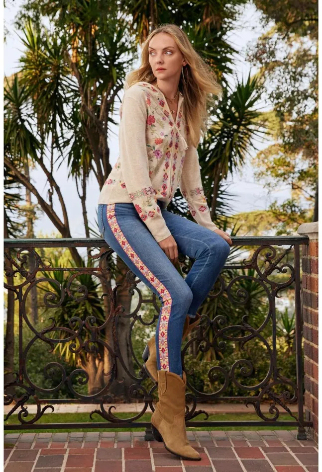 Women Phoebe Cashmere Hoodie Heather Ecru Johnny Was Tops