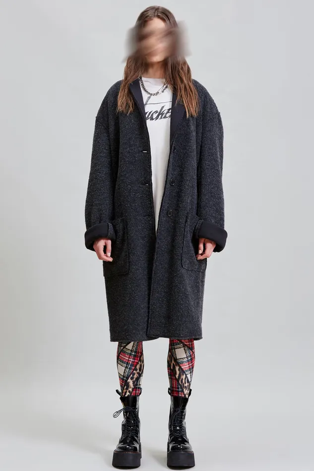 Women R13 Raw Cut Coat 8211 Dark Grey Jackets and Coats