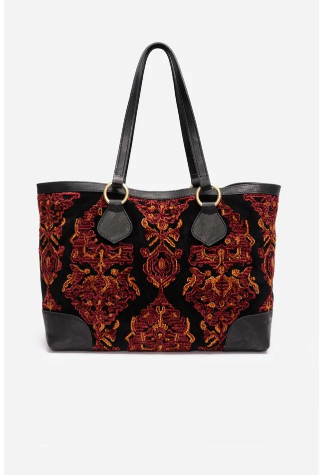 Women Regina Jaquard Tote Bag Black Johnny Was Handbags