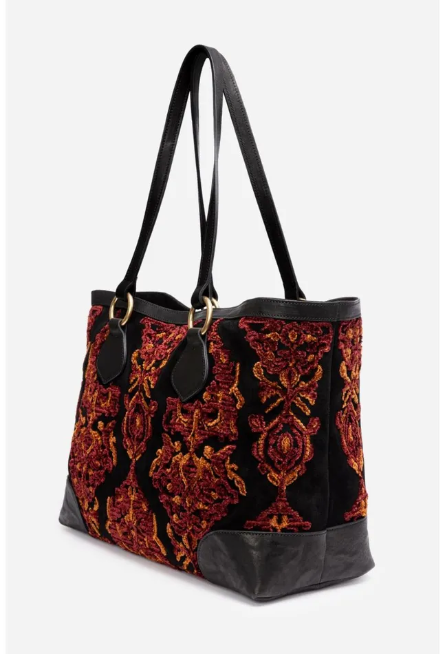Women Regina Jaquard Tote Bag Black Johnny Was Handbags