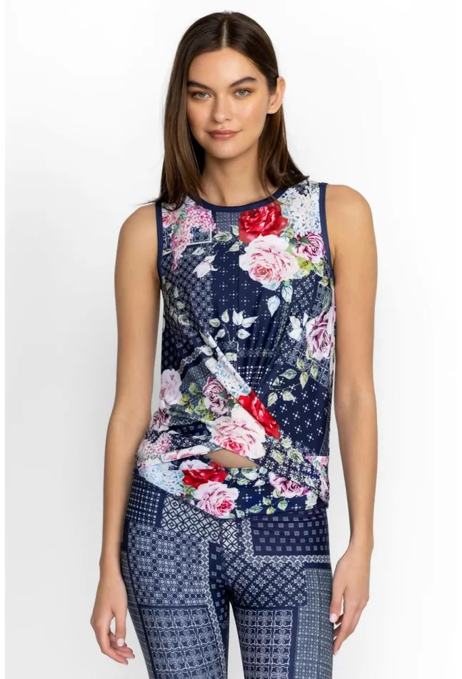 Women Rose Patch Crossover Tank Rose Patch Johnny Was Tops