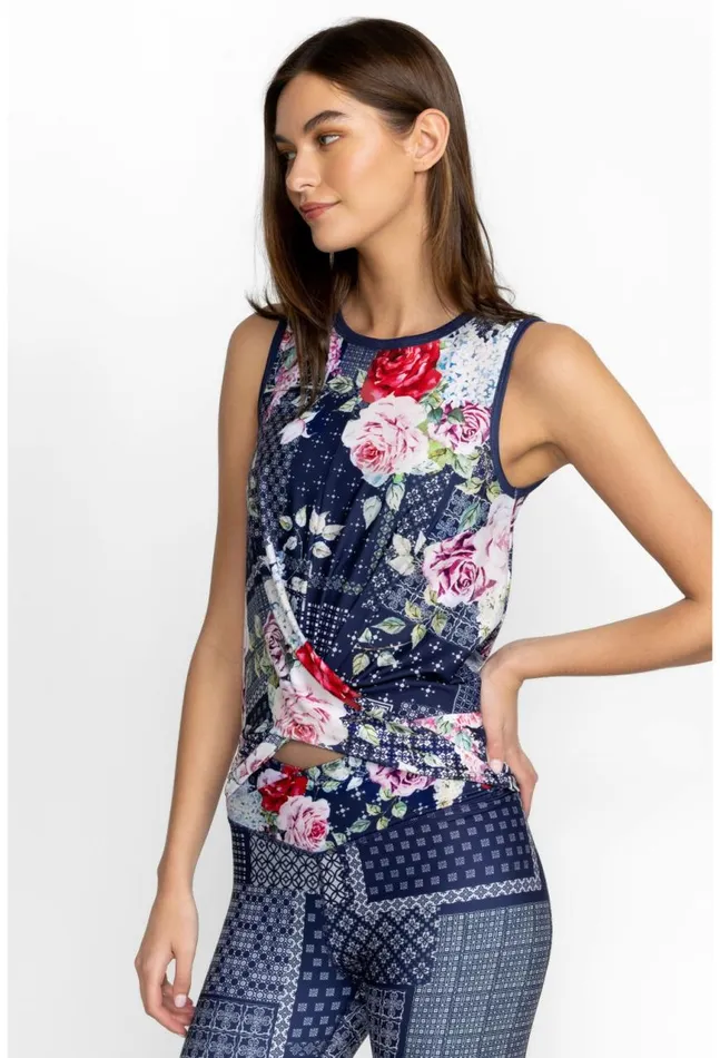Women Rose Patch Crossover Tank Rose Patch Johnny Was Tops