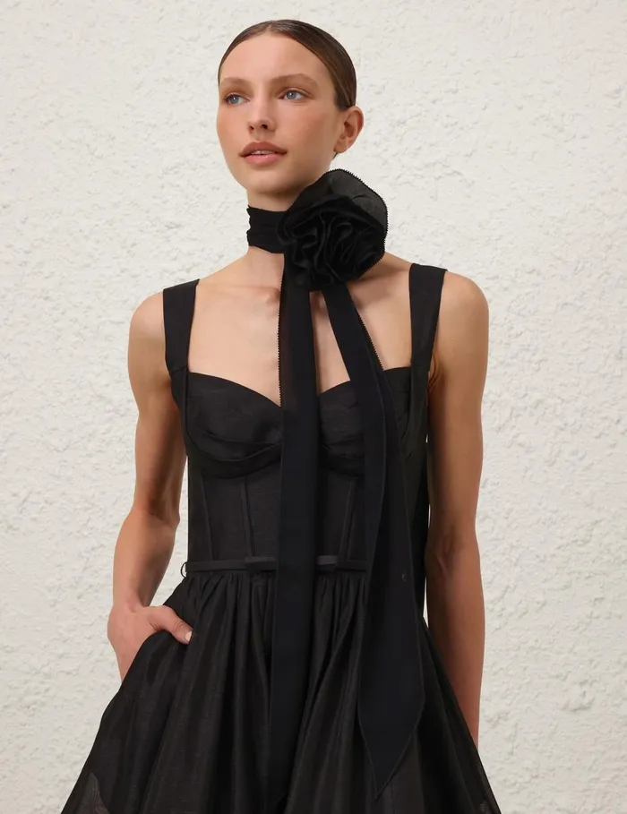 Women Scarves Zimmermann Flower Neck Scarf Black