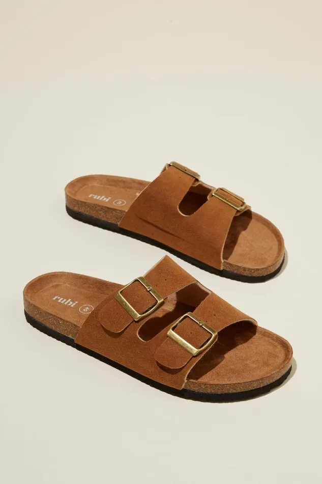 Women Shoes and Slippers Cotton On Rex Double Buckle Slide Sienna Brown Micro Women Shoes and Slippers Cotton On Rex Double Buckle Slide Sienna Brown Micro