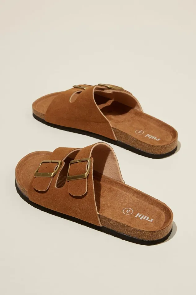 Women Shoes and Slippers Cotton On Rex Double Buckle Slide Sienna Brown Micro Women Shoes and Slippers Cotton On Rex Double Buckle Slide Sienna Brown Micro