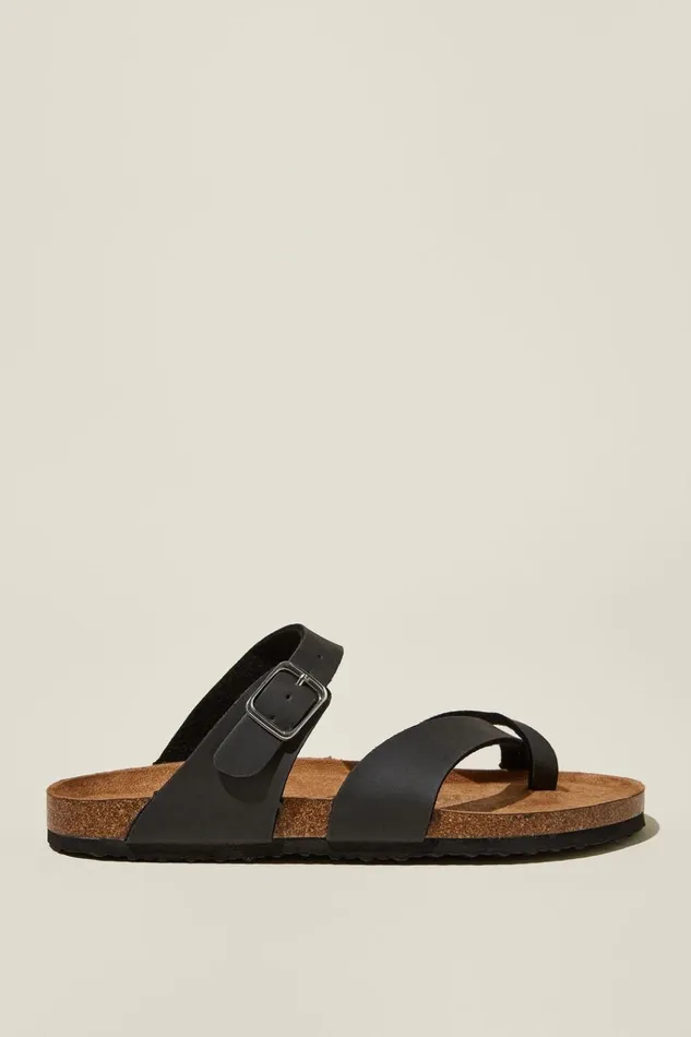 Women Shoes and Slippers Cotton On Rex Toe Loop Slide Black Smooth