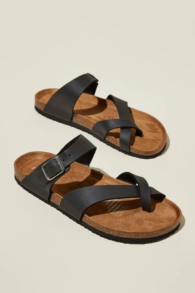 Women Shoes and Slippers Cotton On Rex Toe Loop Slide Black Smooth