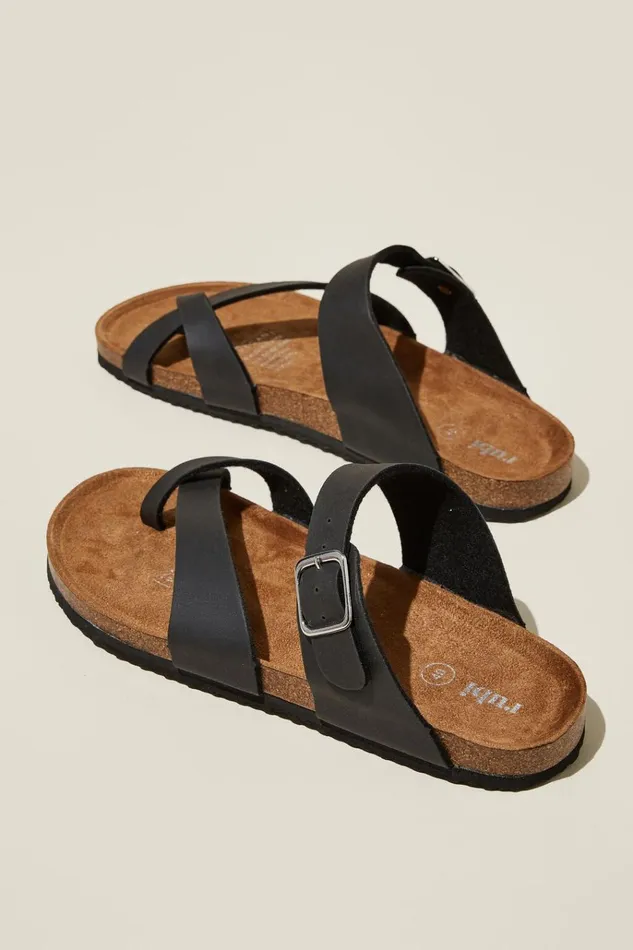 Women Shoes and Slippers Cotton On Rex Toe Loop Slide Black Smooth