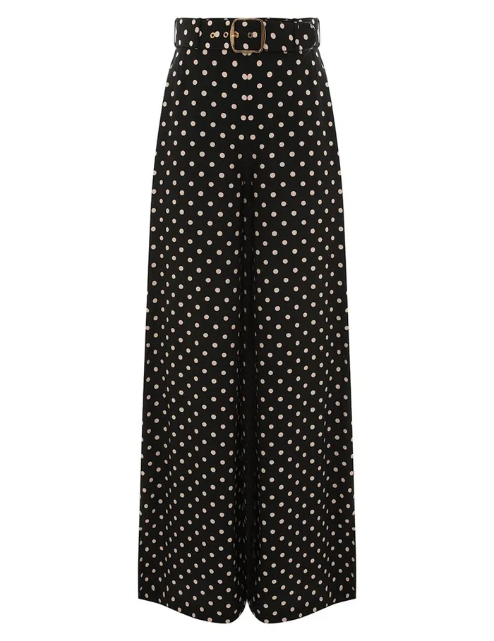 Women Shorts and Pants Zimmermann Belted Wide Leg Pant Blackcream Dot