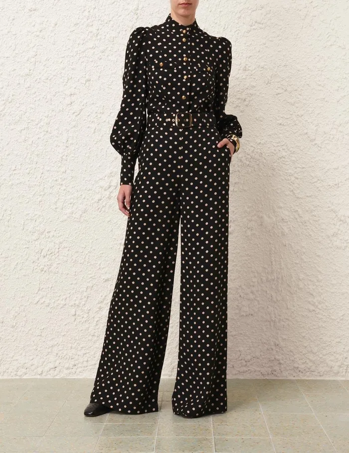 Women Shorts and Pants Zimmermann Belted Wide Leg Pant Blackcream Dot