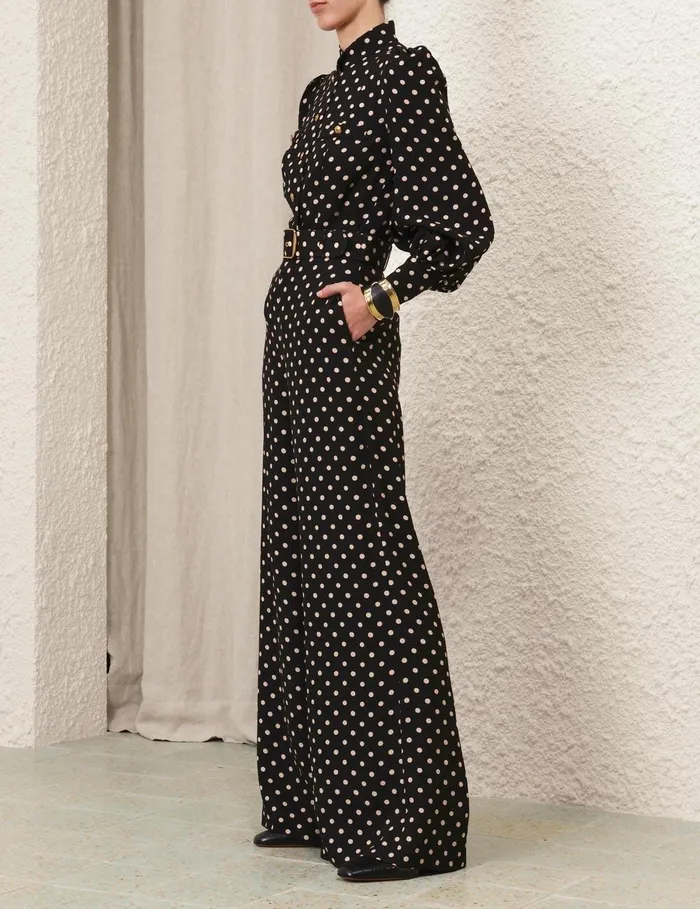 Women Shorts and Pants Zimmermann Belted Wide Leg Pant Blackcream Dot