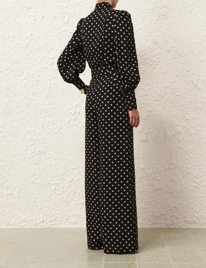 Women Shorts and Pants Zimmermann Belted Wide Leg Pant Blackcream Dot