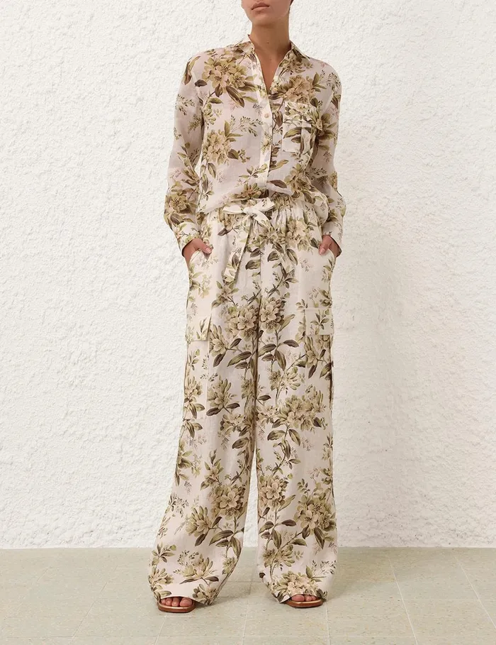 Women Shorts and Pants Zimmermann Golden Relaxed Pocket Pant Sage Toile Floral