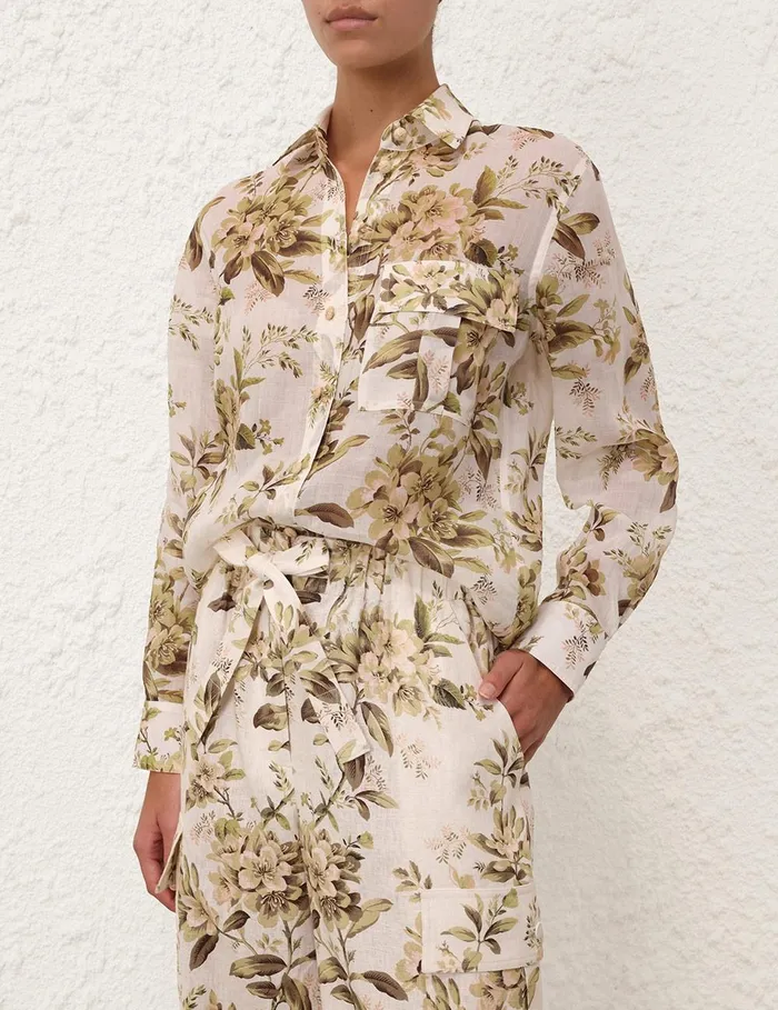 Women Shorts and Pants Zimmermann Golden Relaxed Pocket Pant Sage Toile Floral