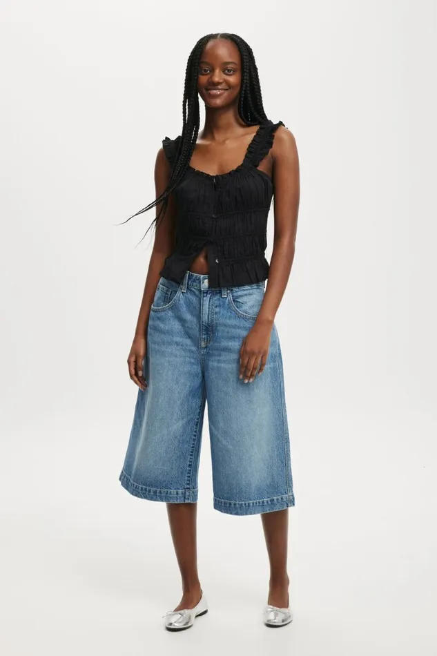 Women Shorts and Skirts Cotton On 90 S Baggy Denim Jort Azure Blue