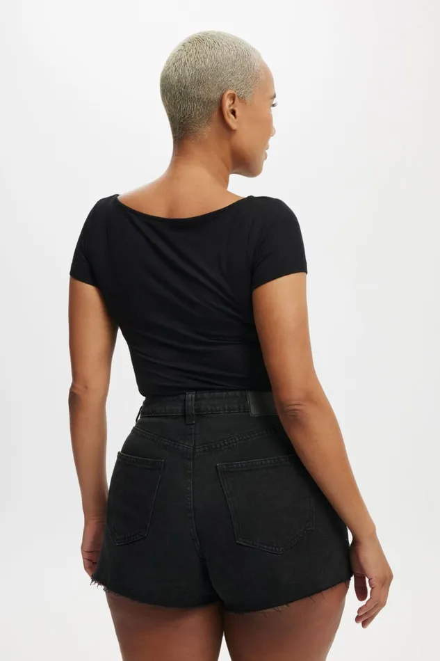Women Shorts Cotton On Curvy High Mom Denim Short Graphite Black