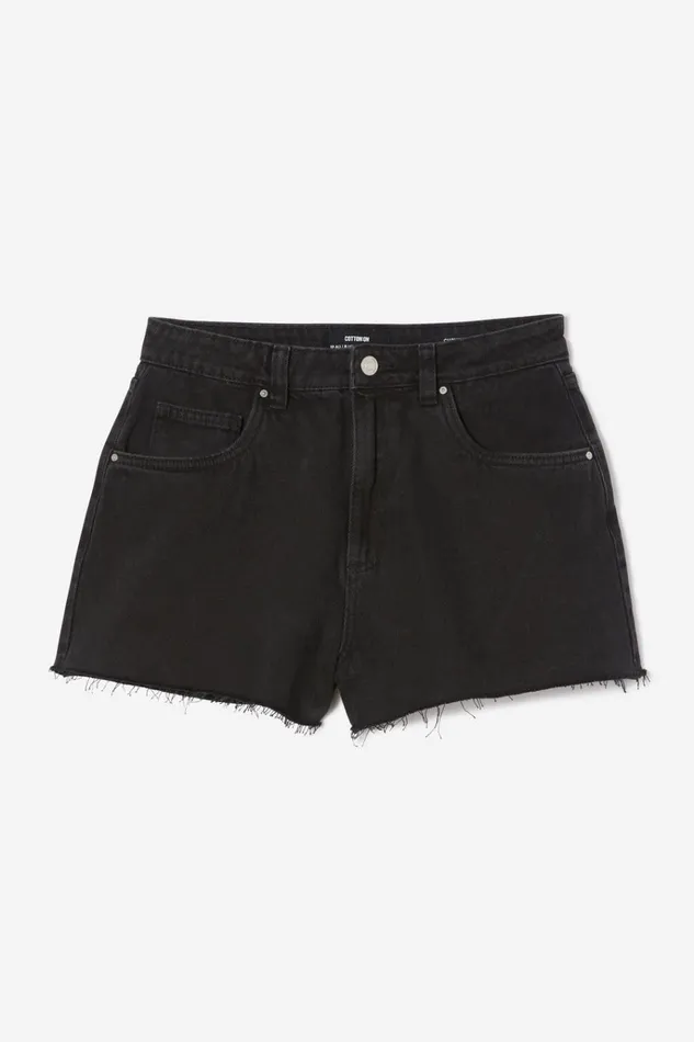 Women Shorts Cotton On Curvy High Mom Denim Short Graphite Black