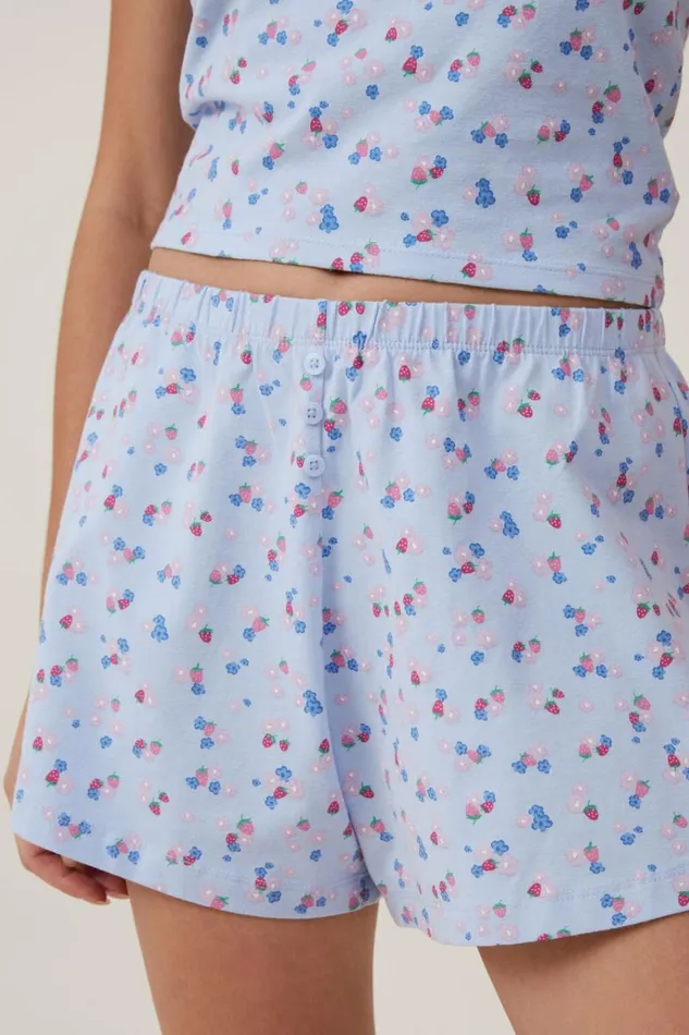 Women Shorts Cotton On Peached Jersey Short Lexi Strawberries Blue