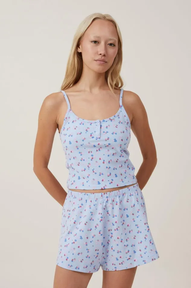 Women Shorts Cotton On Peached Jersey Short Lexi Strawberries Blue