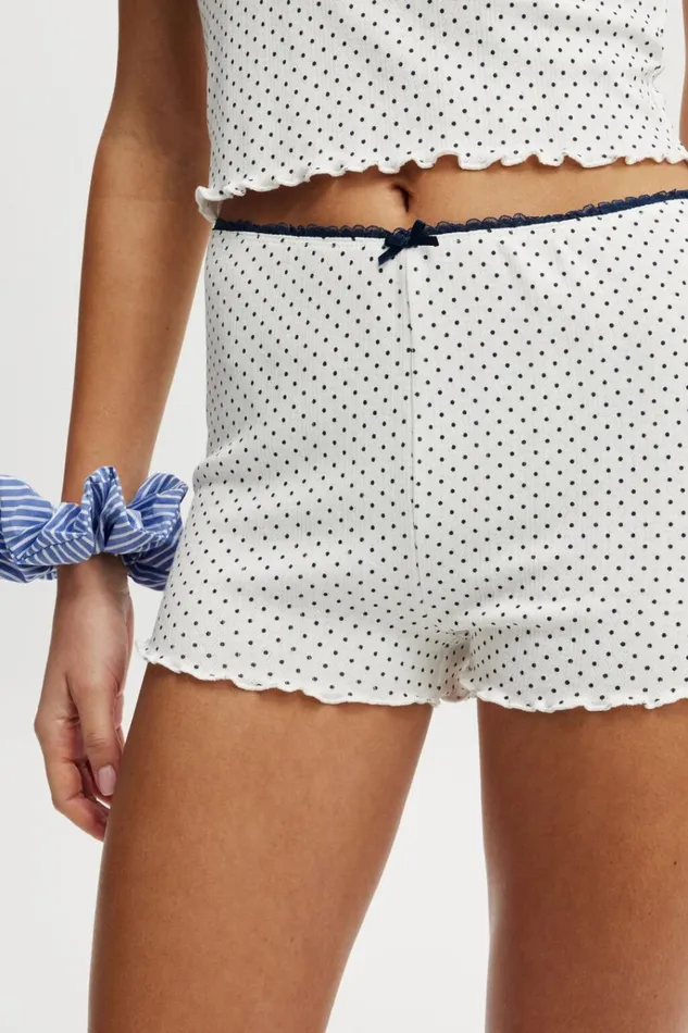Women Shorts Cotton On Pointelle Picot Sleep Short Polka Dot White