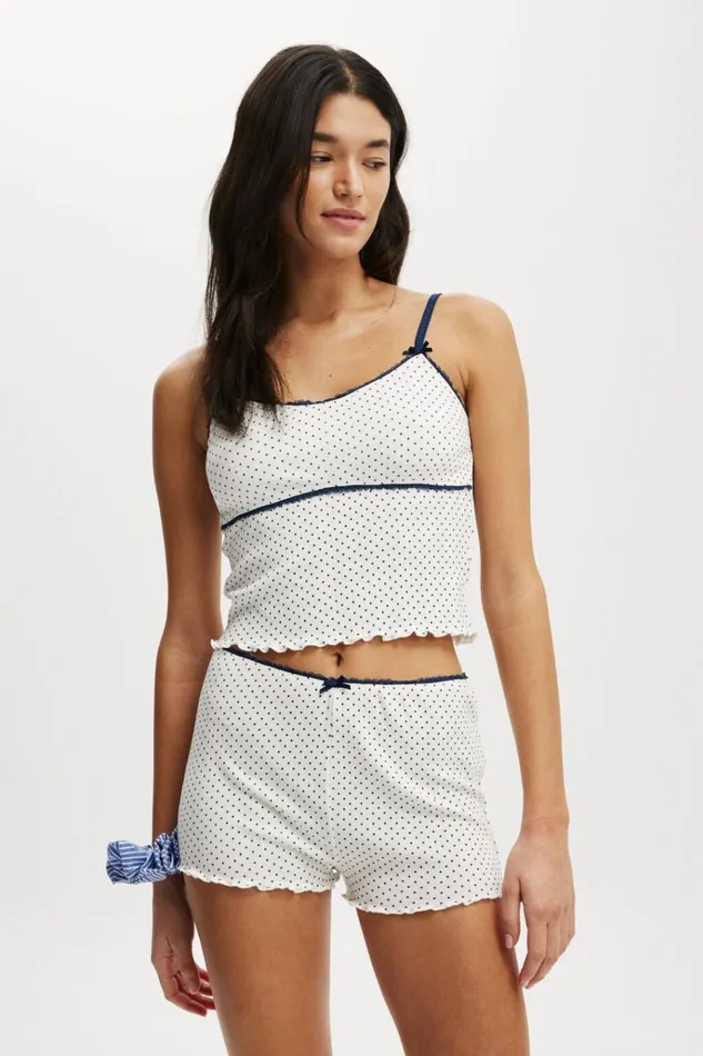Women Shorts Cotton On Pointelle Picot Sleep Short Polka Dot White