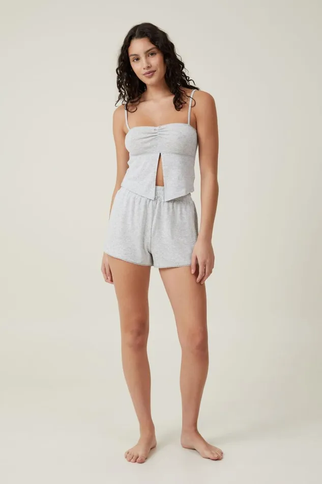 Women Shorts Cotton On Pointelle Sleep Relaxed Short Light Grey Marle