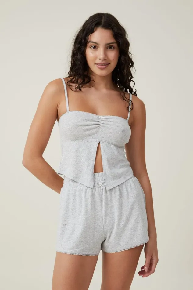 Women Shorts Cotton On Pointelle Sleep Relaxed Short Light Grey Marle