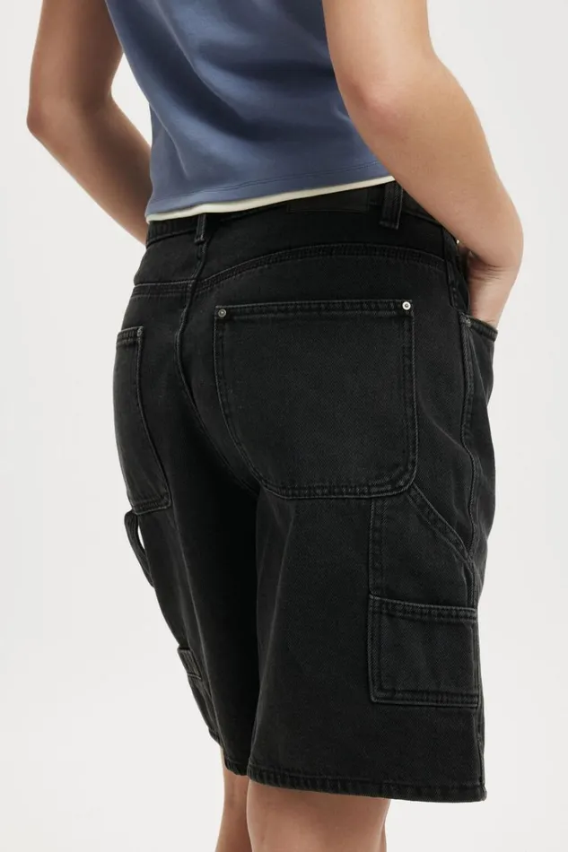 Women Shorts Cotton On Super Baggy Carpenter Denim Jort Graphite Black