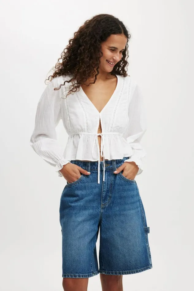 Women Shorts Cotton On Super Baggy Carpenter Denim Jort King Blue