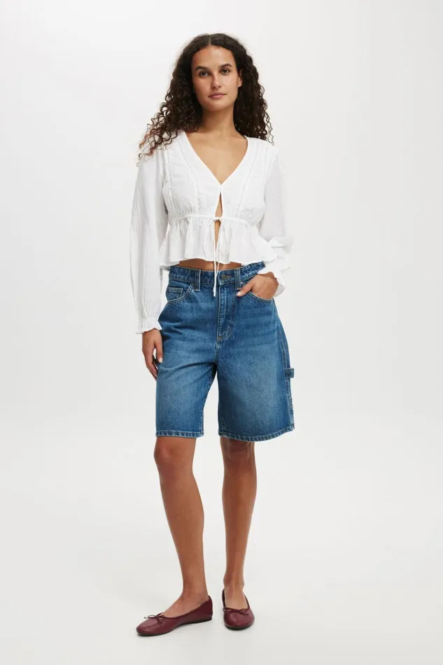 Women Shorts Cotton On Super Baggy Carpenter Denim Jort King Blue