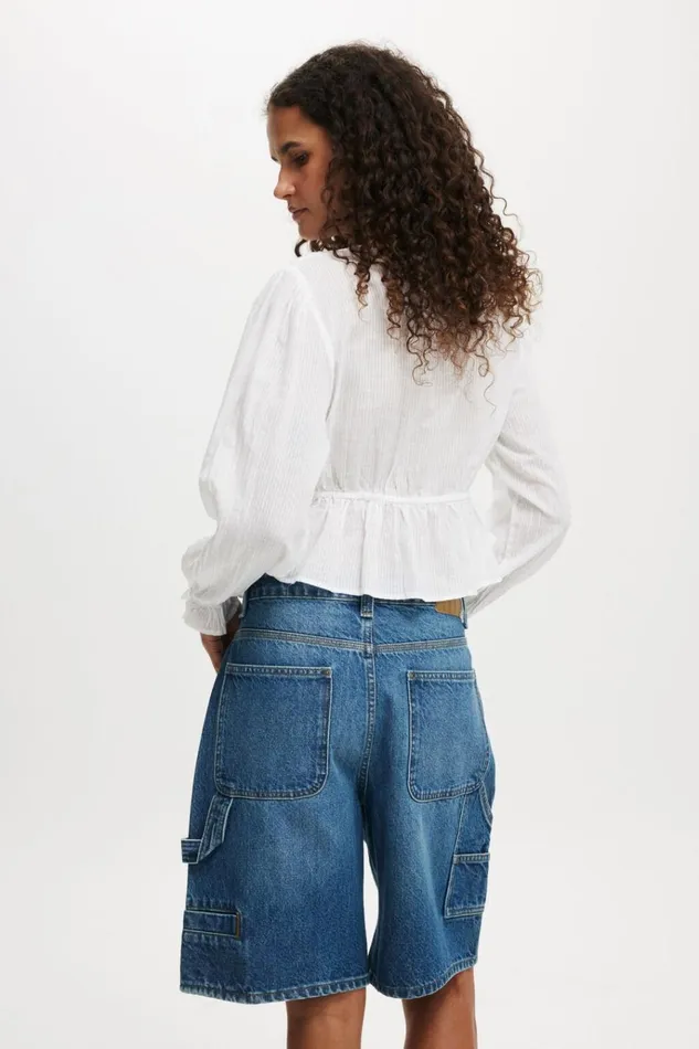 Women Shorts Cotton On Super Baggy Carpenter Denim Jort King Blue