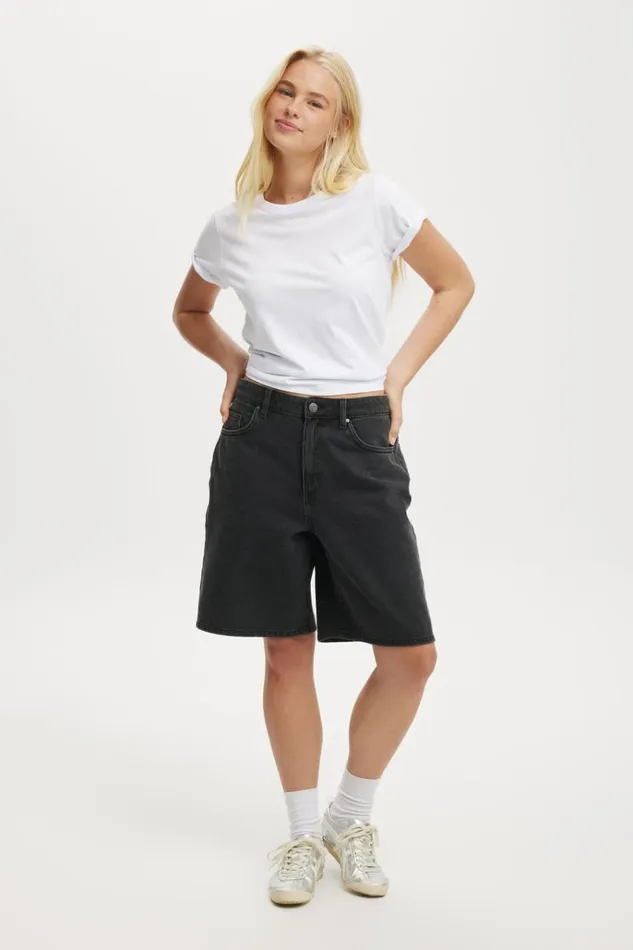 Women Shorts Cotton On Super Baggy Denim Jort Graphite Black