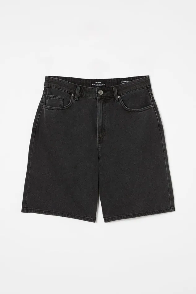 Women Shorts Cotton On Super Baggy Denim Jort Graphite Black