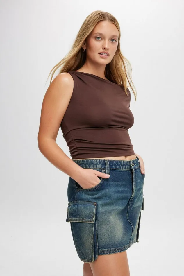 Women Skirts Cotton On Cargo Denim Mini Skirt Rust Blue