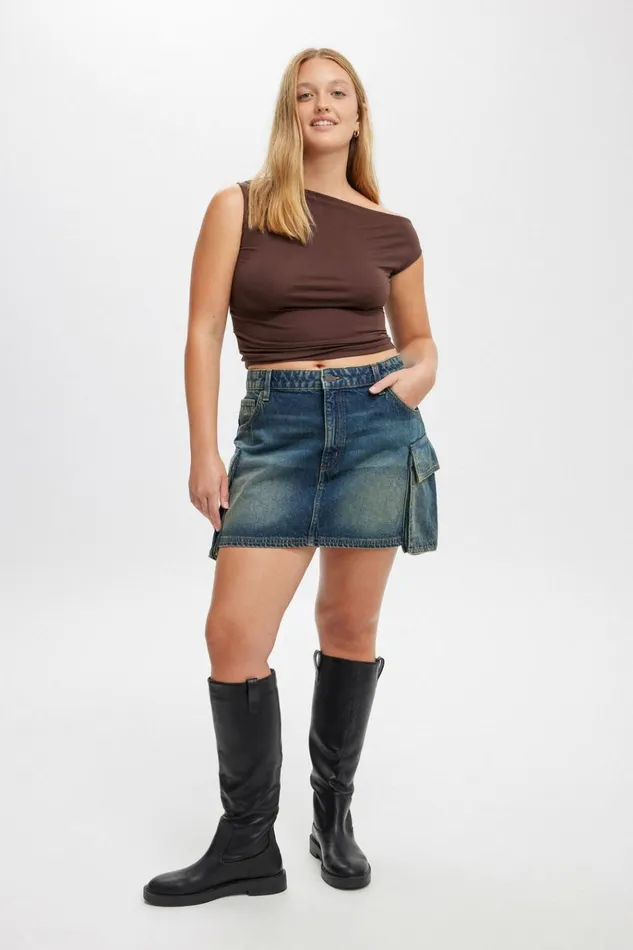 Women Skirts Cotton On Cargo Denim Mini Skirt Rust Blue