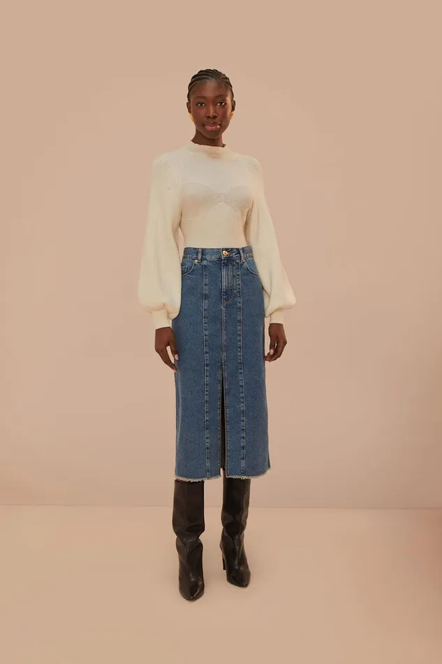 Women Skirts Farm Rio Denim Low Waist Midi Skirt