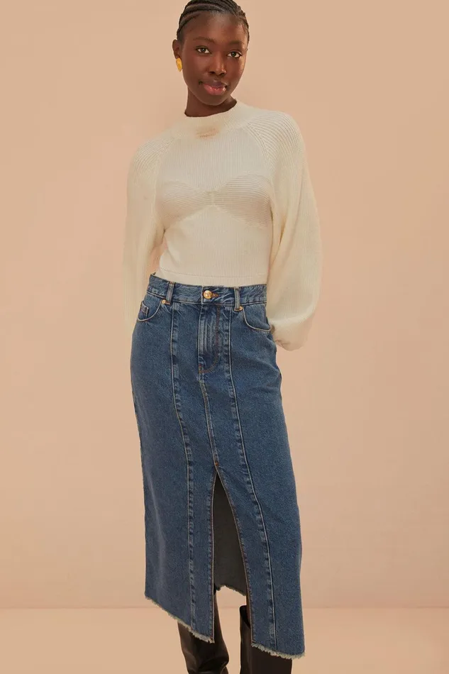 Women Skirts Farm Rio Denim Low Waist Midi Skirt