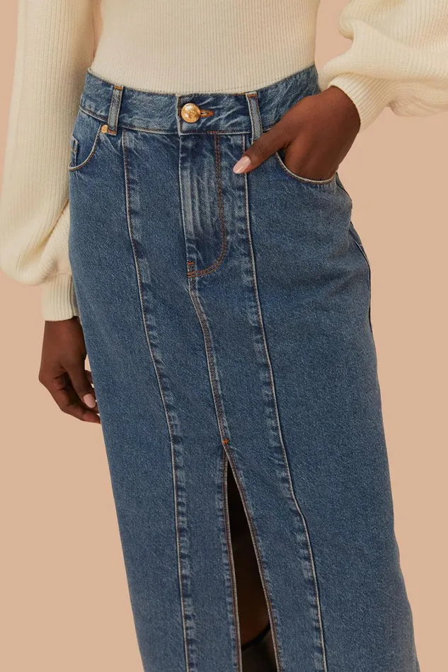 Women Skirts Farm Rio Denim Low Waist Midi Skirt