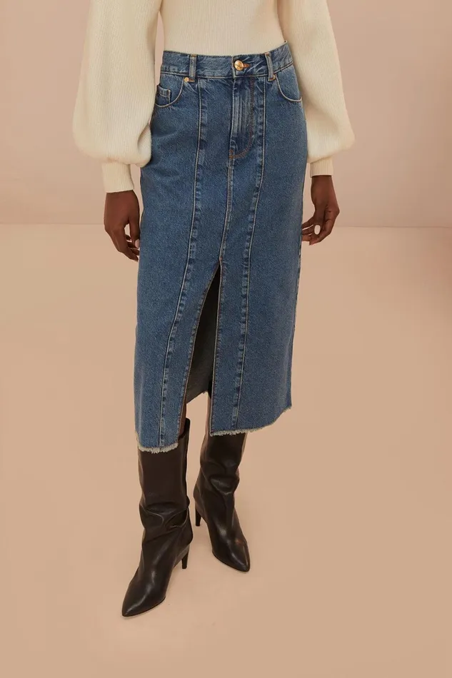 Women Skirts Farm Rio Denim Low Waist Midi Skirt