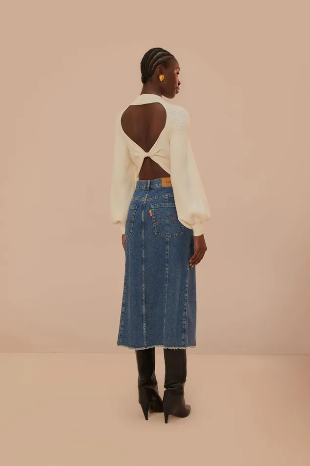 Women Skirts Farm Rio Denim Low Waist Midi Skirt