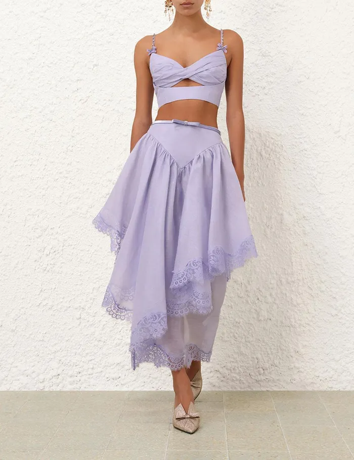Women Skirts Zimmermann Crush Lace Trim Skirt Jacaranda