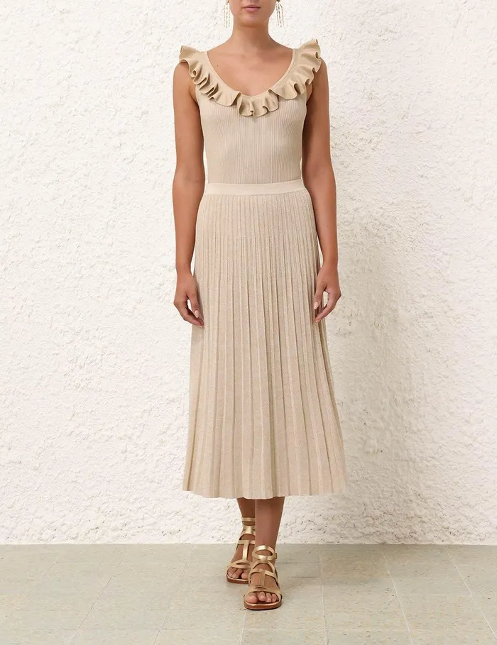 Women Skirts Zimmermann Halliday Rib Midi Skirt Cream Lurex