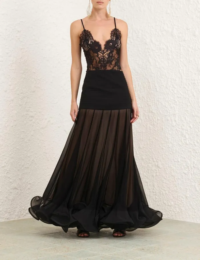 Women Skirts Zimmermann Illustration Flounce Skirt Black
