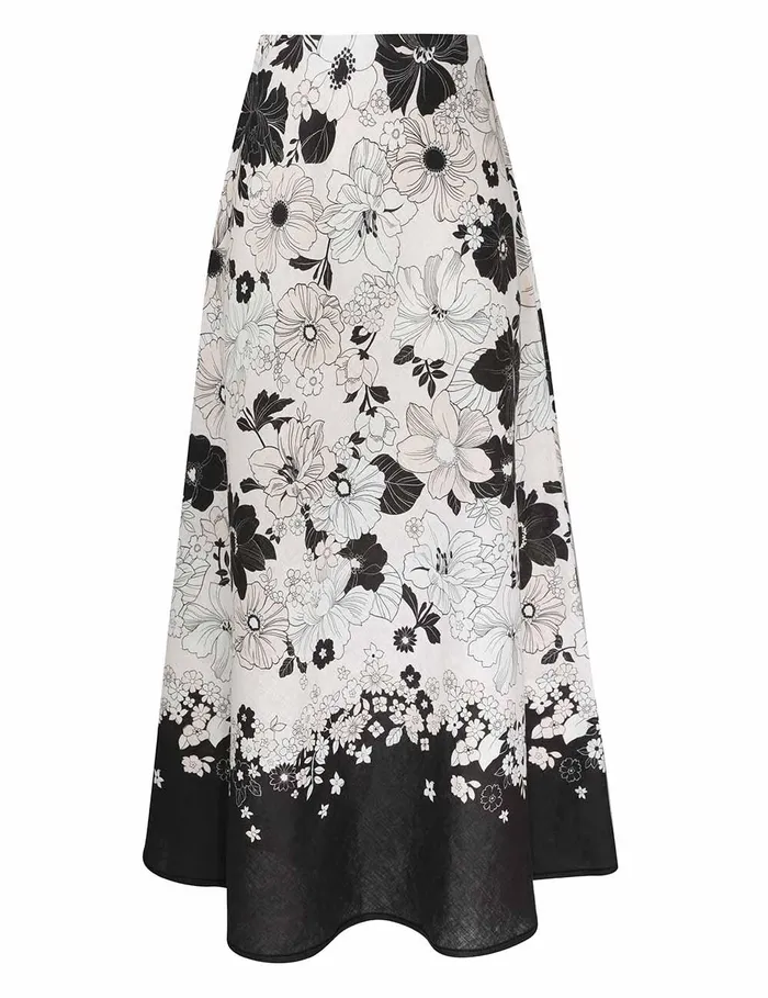 Women Skirts Zimmermann Pop Bias Midi Skirt Ivoryblack Floral