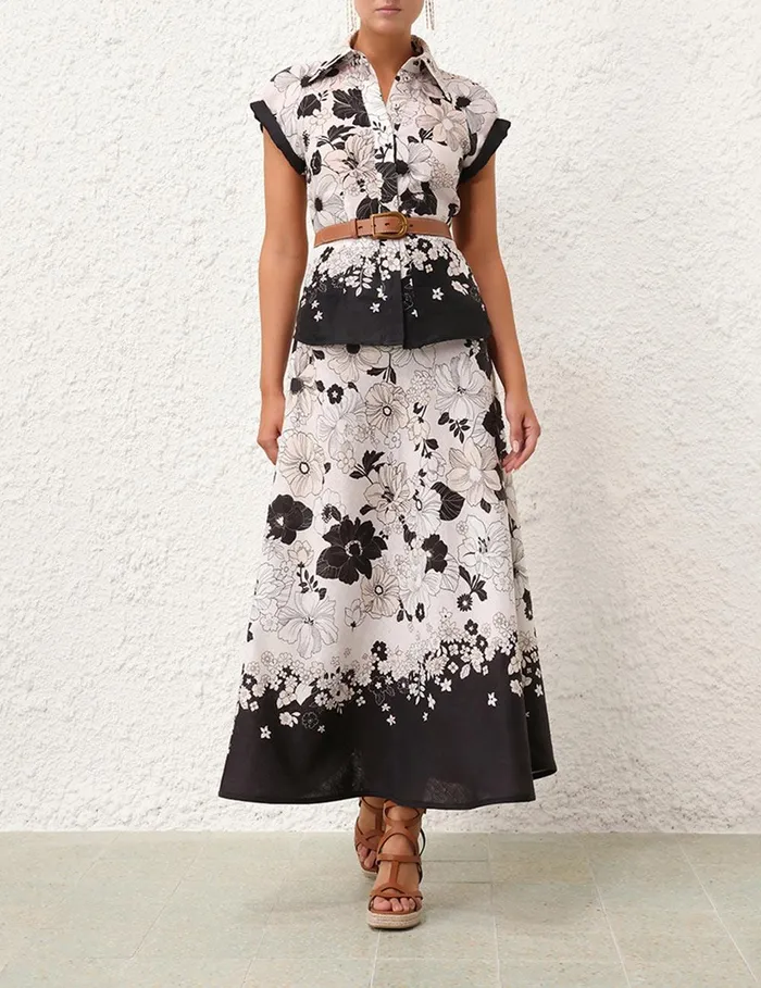 Women Skirts Zimmermann Pop Bias Midi Skirt Ivoryblack Floral